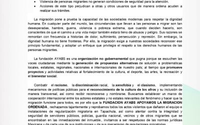 Fundación AYABS Reprueba tajantemente actos de violencia en Tapachula, Chiapas